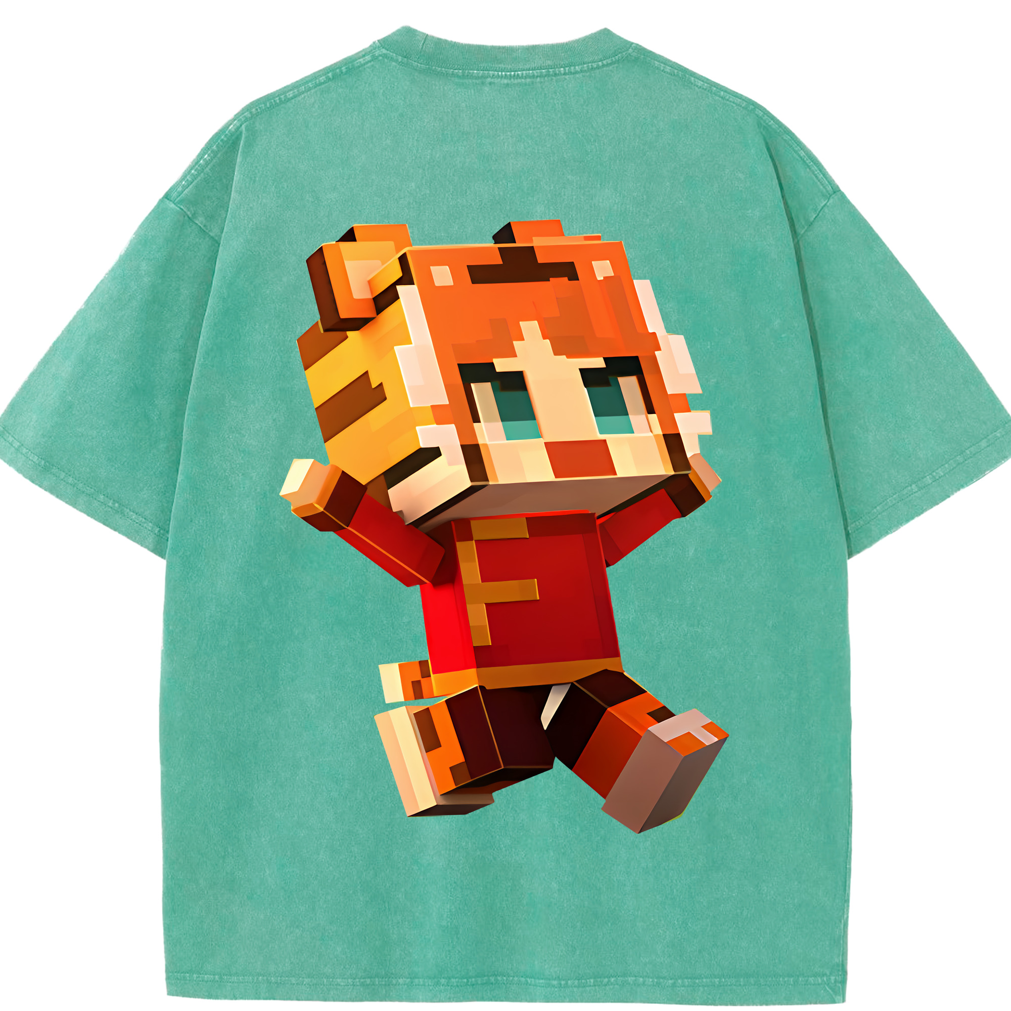 （画像用） マインクラフト ブロックの世界 Minecraft MC Block world 綿100% ヴィンテージ風 半袖Tシャツ（背面プリント）